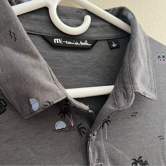 Travis Mathew Shirt Men's Size Large Gray Palm Trees Beer Golf Polo - Picture 4 of 5